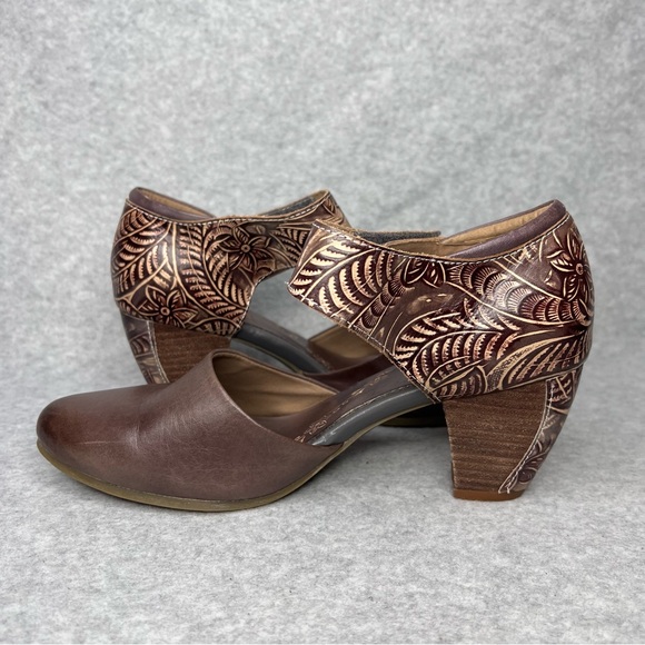 L'artiste Spring Step Toolie Shoes Grey Brown Tooled Leather Mary Jane EU40 US 9 - Picture 6 of 13